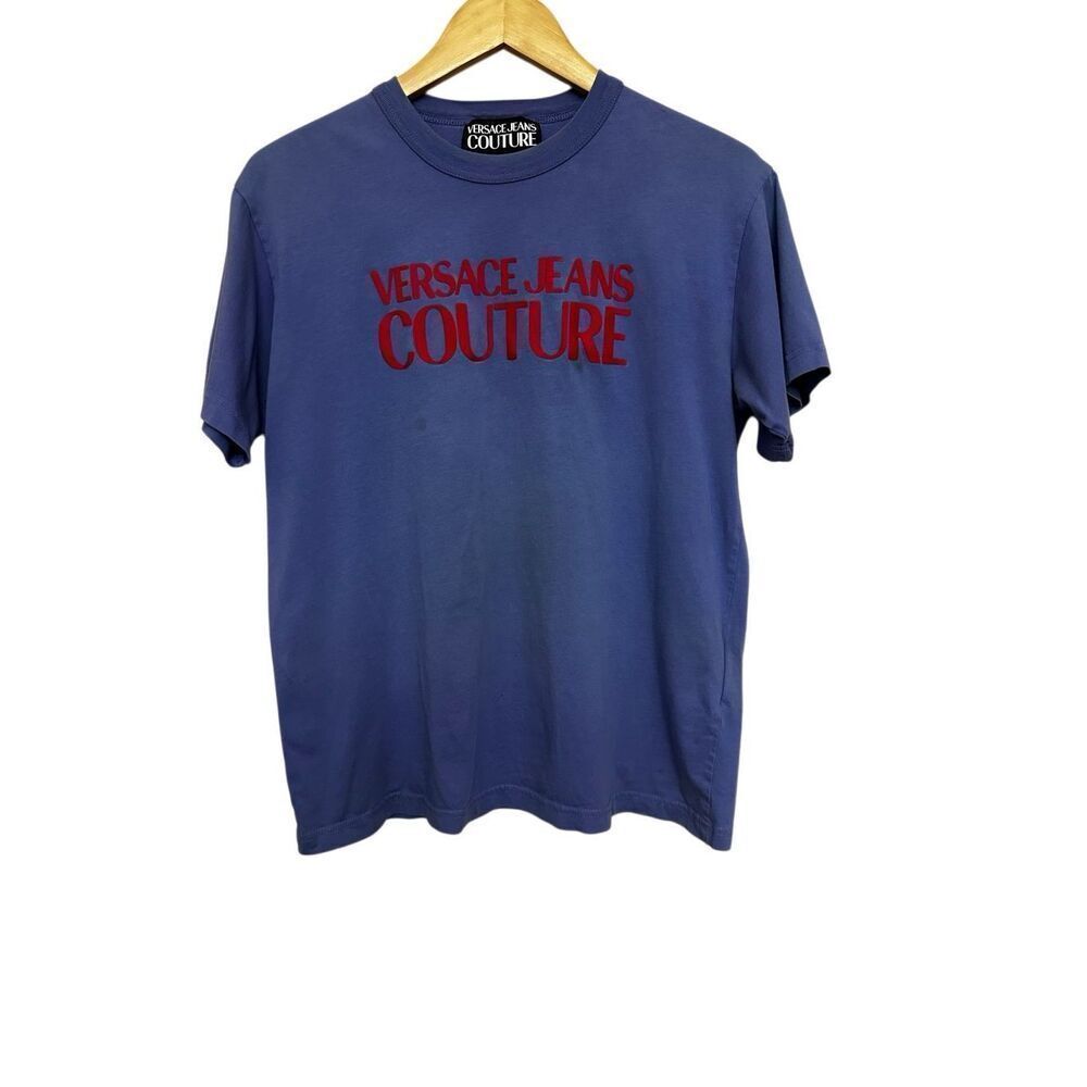 Versace Jeans Couture royal blue cotton t-shirt with a logo print